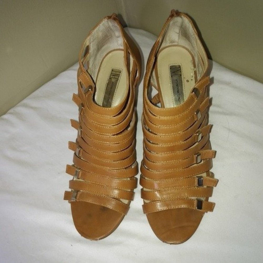 INC International Concepts Tan Strappy Wedge Sandals Faux Wood Look Heel… - Picture 9 of 10
